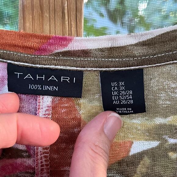 Tahari Women's 100% Linen Colorful Floral Top Size 3X - Picture 4 of 5